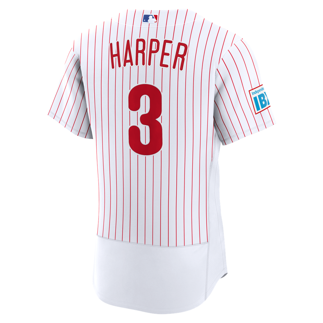 Philadelphia Phillies Nike Bryce Harper Home Authentic Sponsor Patch Baseball Jersey - White