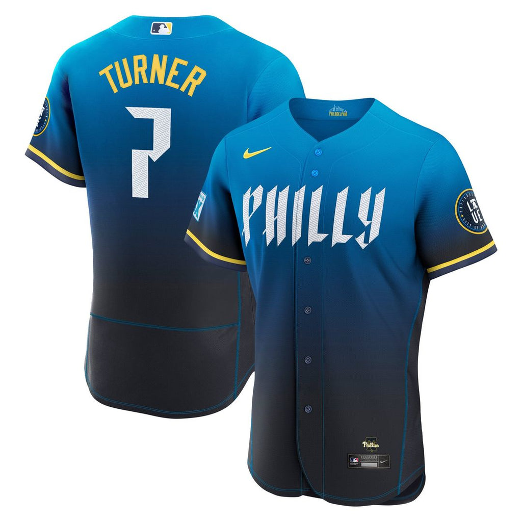 Philadelphia Phillies Nike Trea Turner City Connect Authentic Sponsor Patch Baseball Jersey - Navy