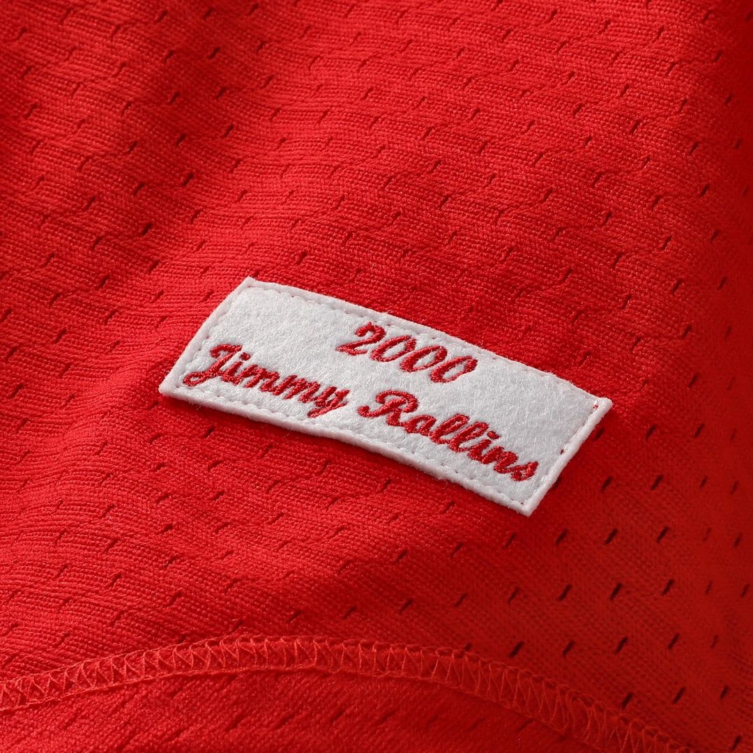 Philadelphia Phillies Mitchell & Ness Jimmy Rollins Cooperstown Mesh Batting Practice Button-Up Baseball Jersey - Red