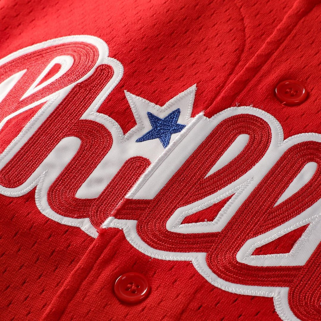 Philadelphia Phillies Mitchell & Ness Jimmy Rollins Cooperstown Mesh Batting Practice Button-Up Baseball Jersey - Red