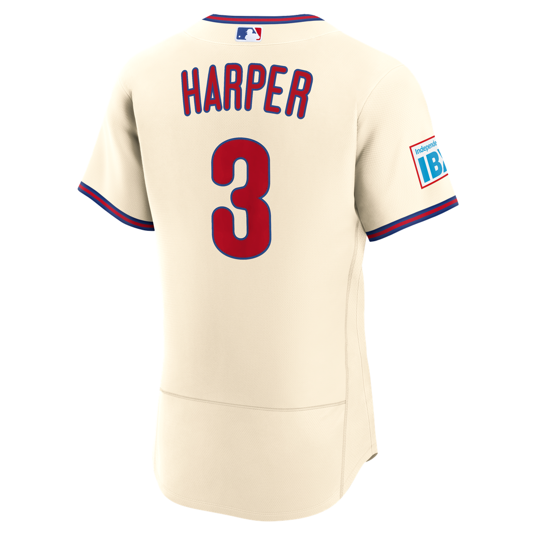 Philadelphia Phillies Nike Bryce Harper Alternate Authentic Sponsor Patch Baseball Jersey - Cream