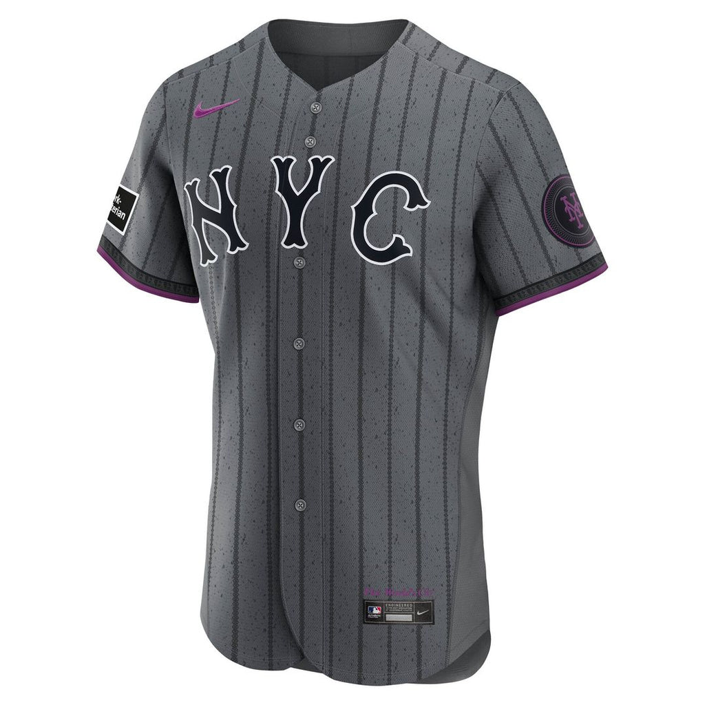 New York Mets Nike City Connect Authentic Sponsor Patch Baseball Jersey - Gray