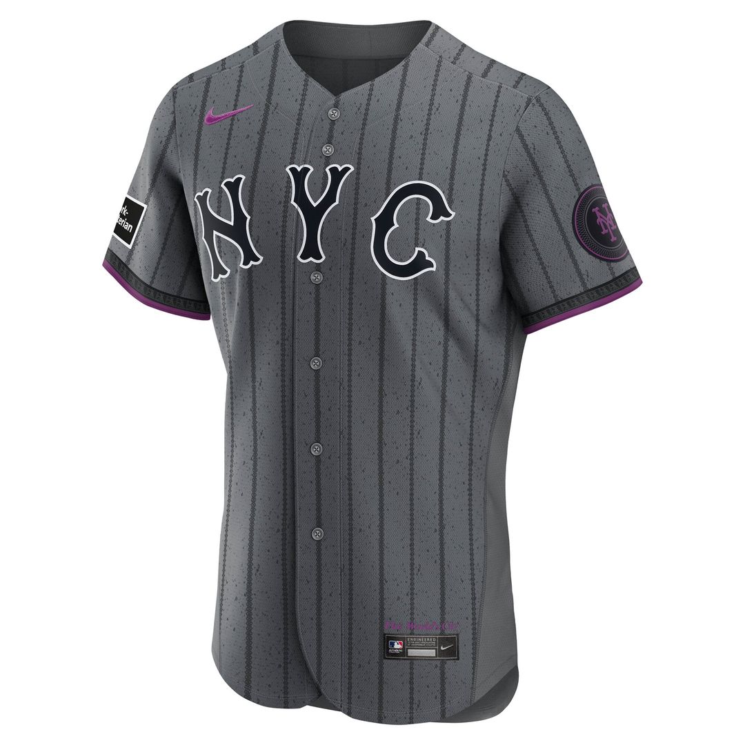New York Mets Nike City Connect Authentic Sponsor Patch Baseball Jersey - Gray