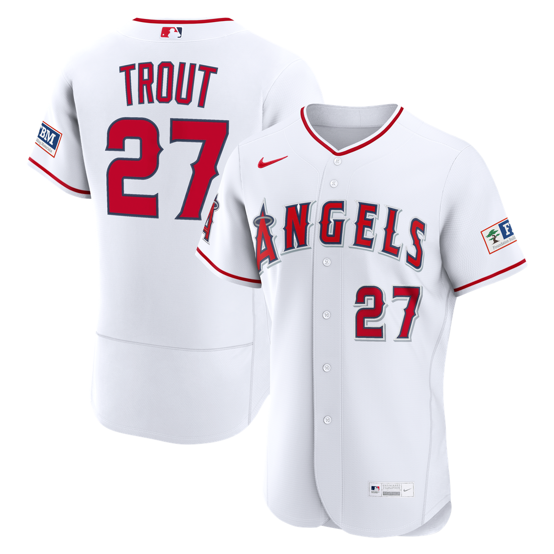 Los Angeles Angels Nike Mike Trout Home Authentic Sponsor Patch Baseball Jersey - White