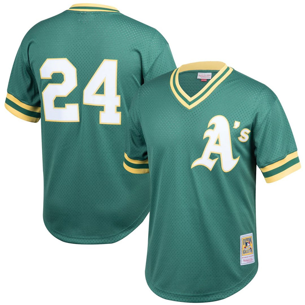 Athletics Mitchell & Ness Rickey Henderson Cooperstown Collection Big & Tall Mesh Batting Practice Baseball Jersey - Green