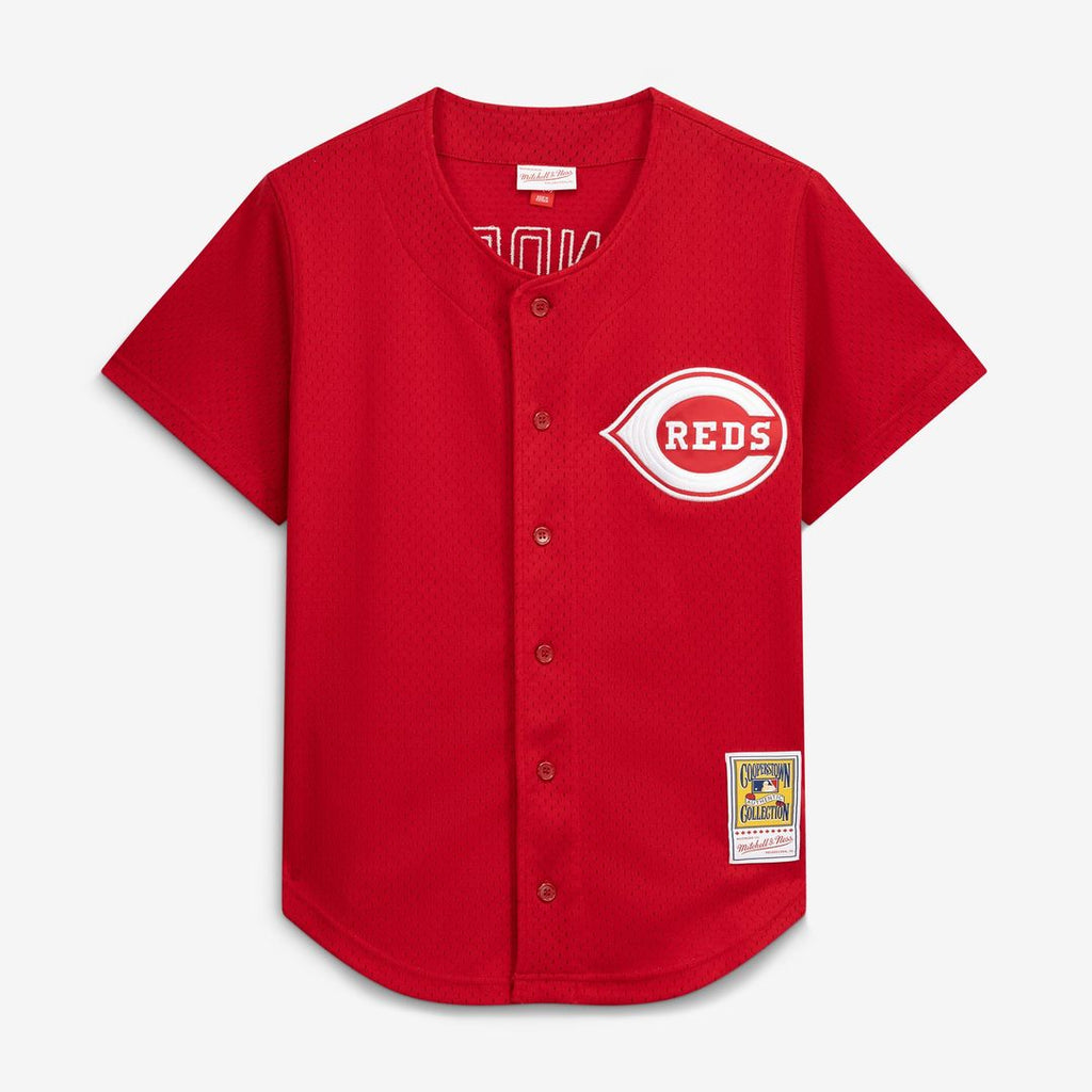 Cincinnati Reds Mitchell & Ness Deion Sanders Cooperstown Mesh Batting Practice Button-Up Baseball Jersey - Red
