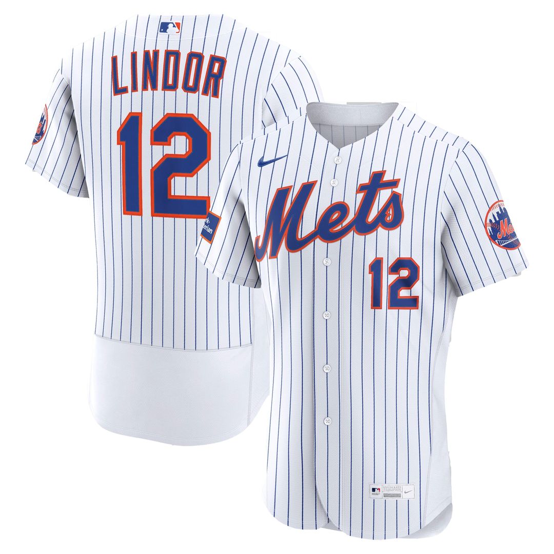 New York Mets Nike Francisco Lindor Home Authentic Sponsor Patch Baseball Jersey - White