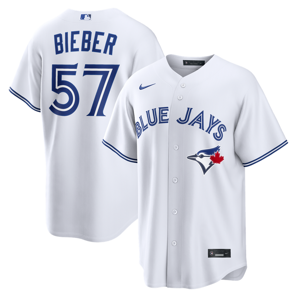 Toronto Blue Jays Nike Shane Bieber Home Replica Baseball Jersey - White