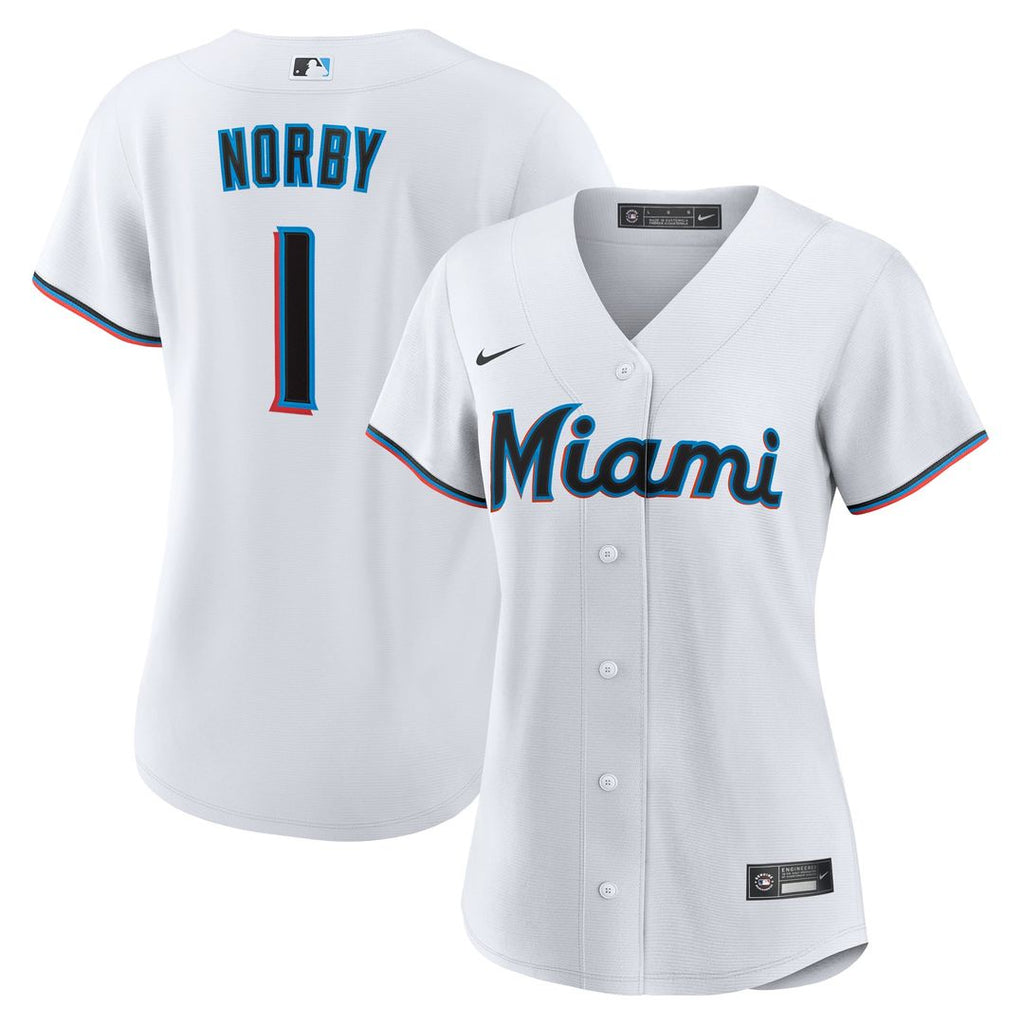 Miami Marlins Nike Women's Connor Norby Home Replica Baseball Jersey - White