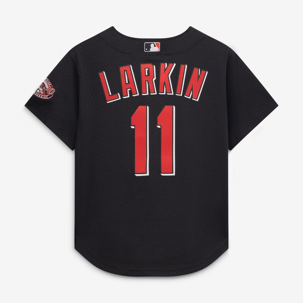 Cincinnati Reds Mitchell & Ness Barry Larkin Cooperstown Collection Mesh Batting Practice Button-Up Baseball Jersey - Black