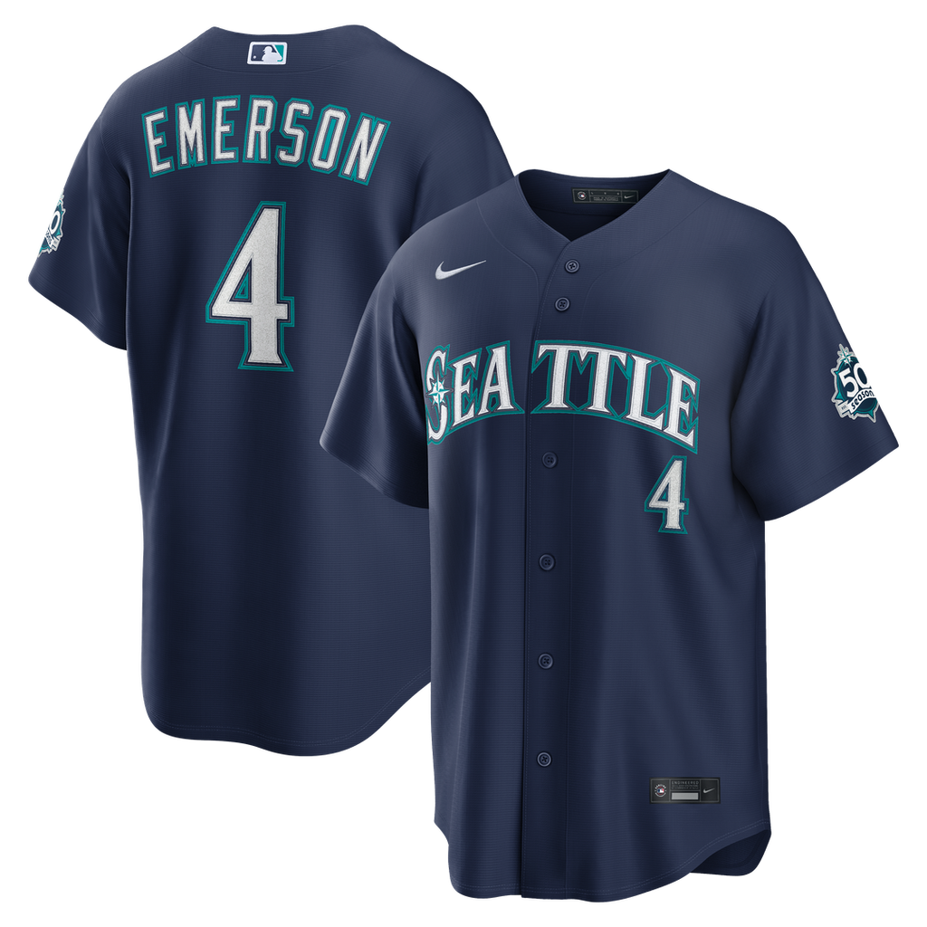 Seattle Mariners Nike Colt Emerson Road 50th Season Anniversary Patch Stadium Baseball Jersey - Navy