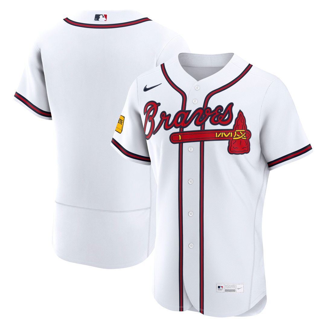 Atlanta Braves Nike Home Sponsor Patch Authentic Baseball Jersey - White