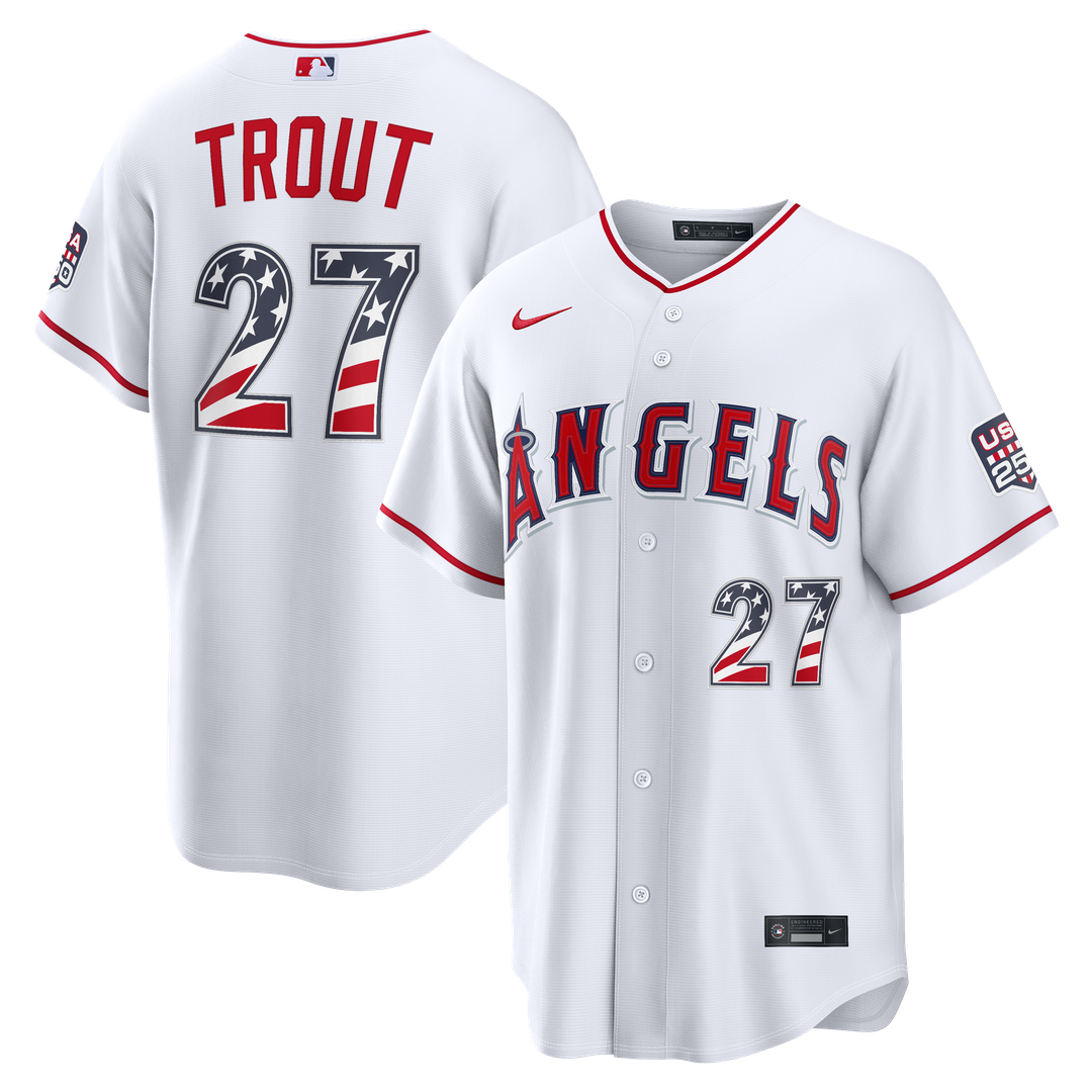 Los Angeles Angels Nike Fourth of July Mike Trout USA 250 Stadium Baseball Jersey - White