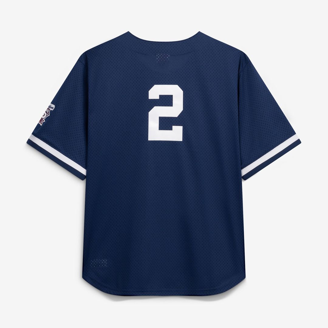 New York Yankees Mitchell & Ness Derek Jeter Cooperstown Collection Mesh Batting Practice Button-Up Baseball Jersey - Navy
